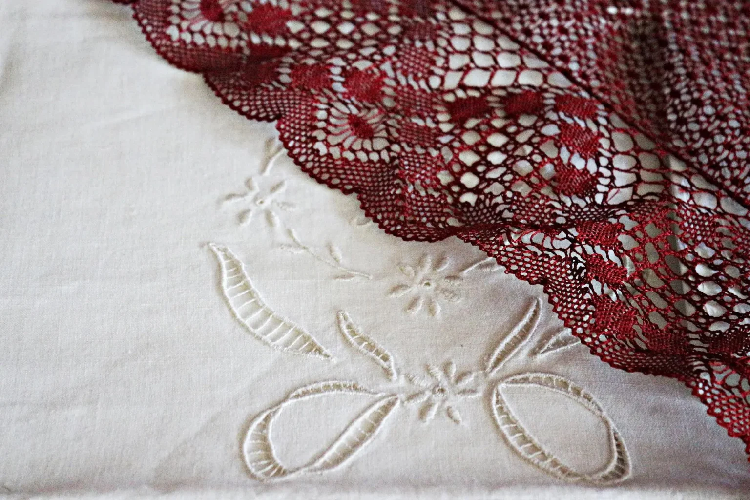 Close up image of a red and white garment